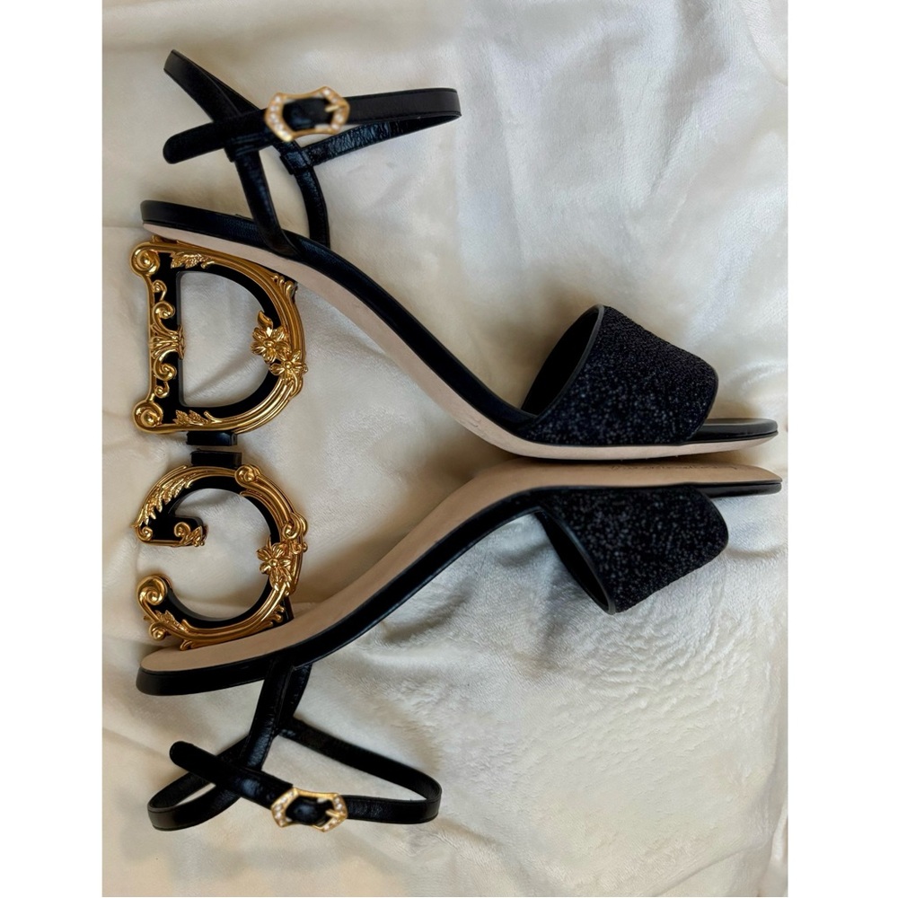 DOLCE & GABBANA Baroque Sandals, Size 39, Approx 7 cm heel